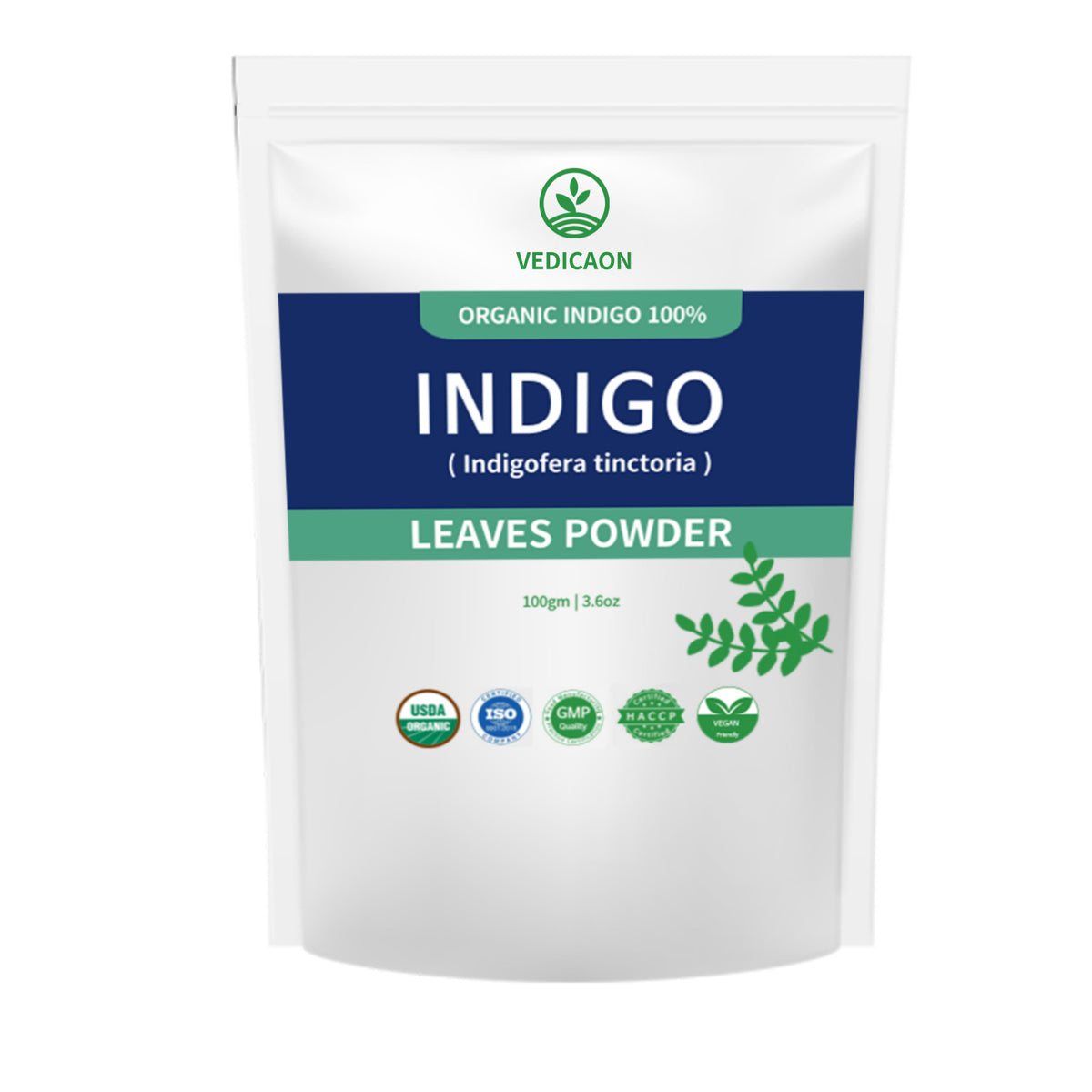 Vedicaon Natural Organic 100% Herbal Indigo Powder for Natural Hair Coloring, Indigofera tinctoria, Protects hair from Damage - 100gm